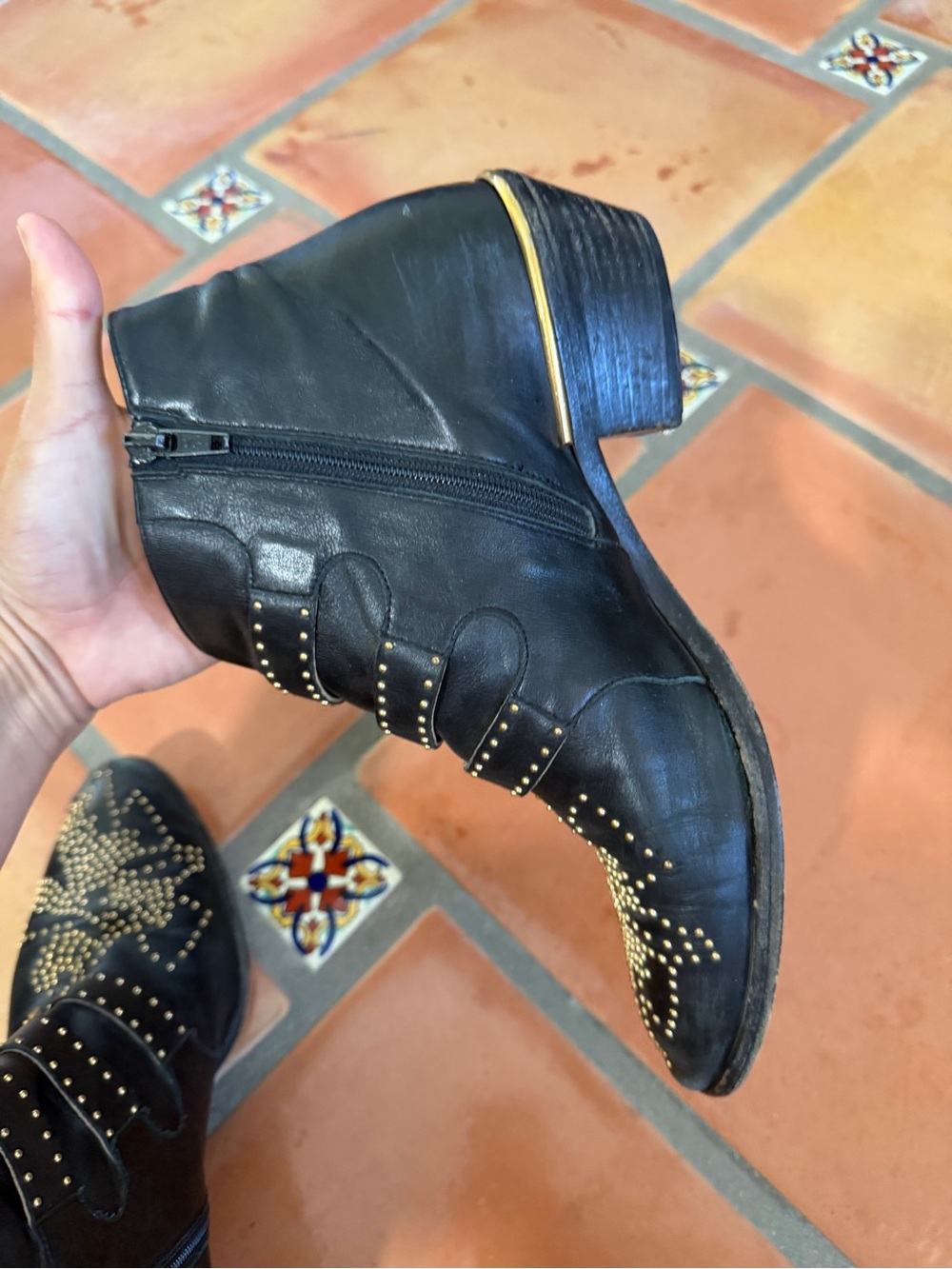 Chloè Chelsea Black Studded Ankle Boots with Gold Buckles - Women - Picture 7 of 9